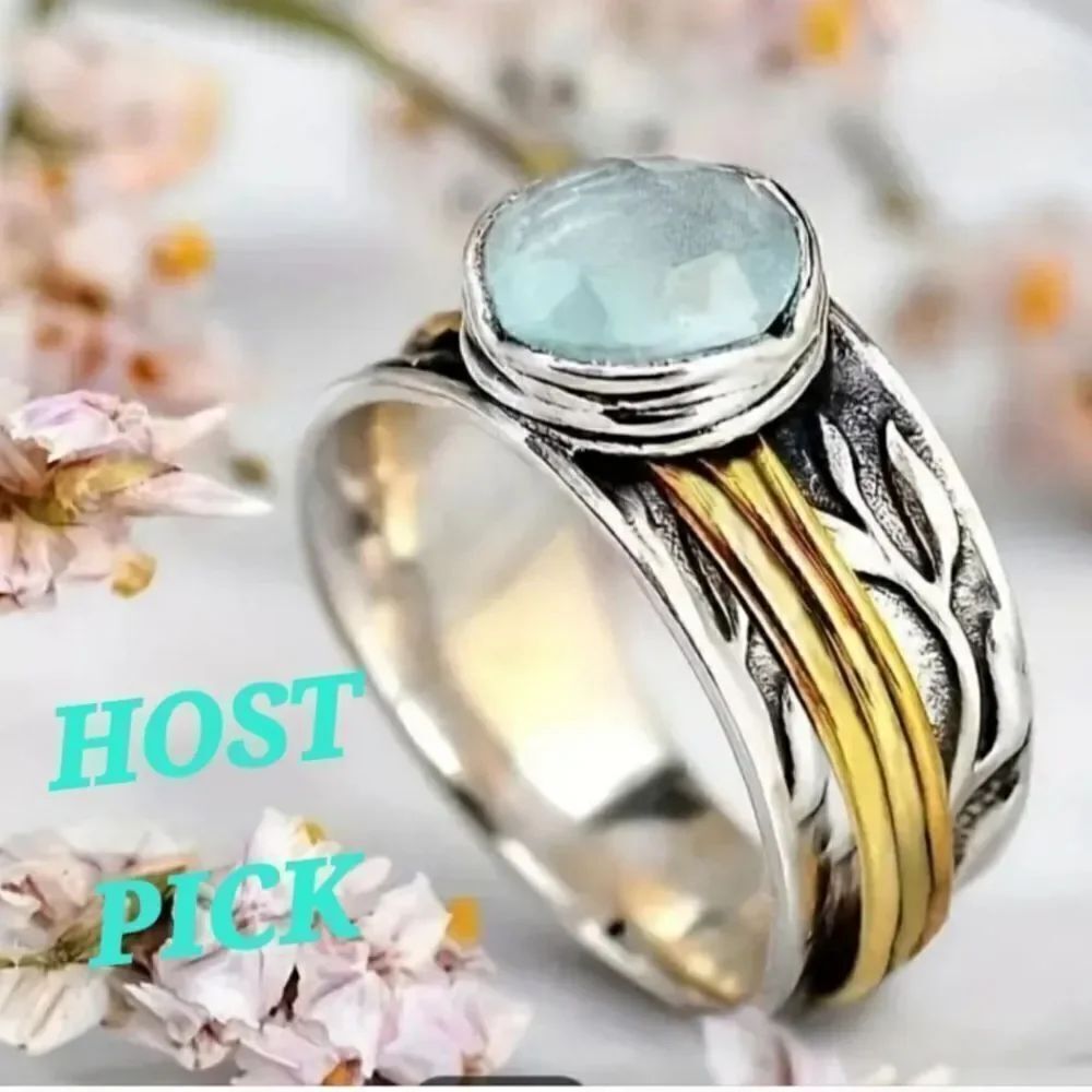 American Retro Silver Aqua Marine Ring